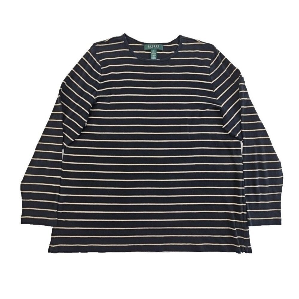 Lauren Ralph Lauren Green Label‎ Top Size 1X Black & Gold Metallic Striped